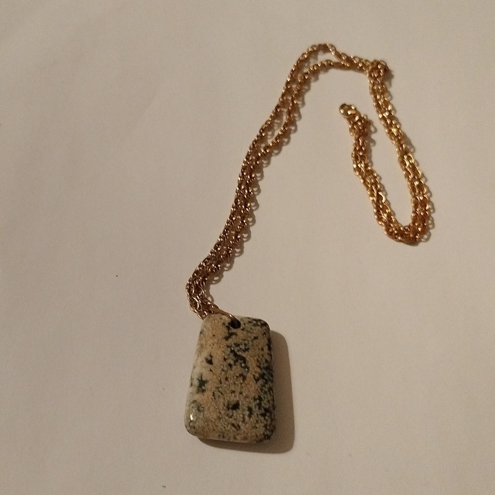 Jasper stone pendant with gold tone 34" chain